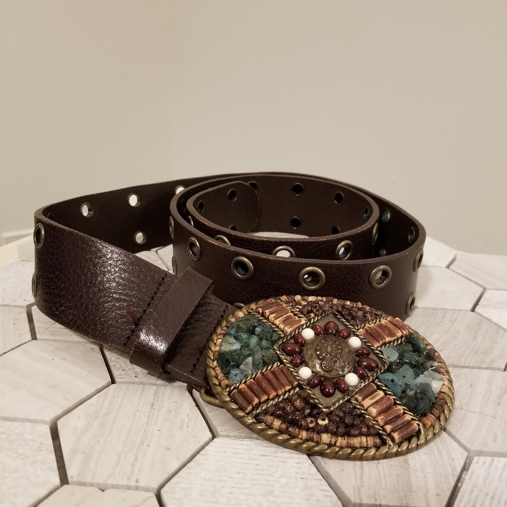 Cabi leather belts with beaded buckle